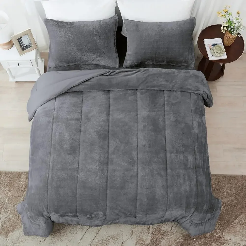 Faux Fur Comforter Set with Fitted Sheet - Luxury Ultra Soft Fluffy Fuzzy Queen - Picture 5 of 6